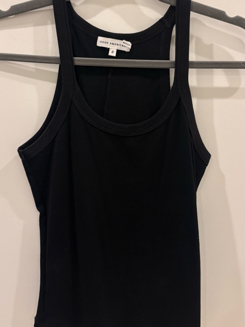Good American Black Ribbed Scoop Neck Tank